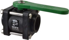 Green Leaf - 1-1/2" Pipe, Standard Port, Polypropylene Standard Ball Valve - 3 Piece, Inline - One Way Flow, FNPT x FNPT Ends, Lever Handle, 150 WOG - USA Tool & Supply