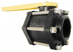 Green Leaf - 3" Pipe, Standard Port, Polypropylene Standard Ball Valve - 3 Piece, Inline - One Way Flow, FNPT x FNPT Ends, Lever Handle, 100 WOG - USA Tool & Supply