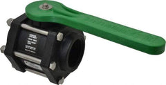 Green Leaf - 2" Pipe, Full Port, Polypropylene Standard Ball Valve - 3 Piece, Inline - One Way Flow, FNPT x FNPT Ends, Lever Handle, 100 WOG - USA Tool & Supply