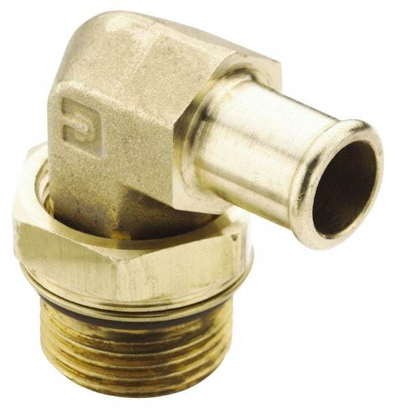 Parker - 3/4-16 Straight Thread Hose Barb x SAE Straight Thread 90° Male Elbow - 3/4" ID Hose, Brass - USA Tool & Supply