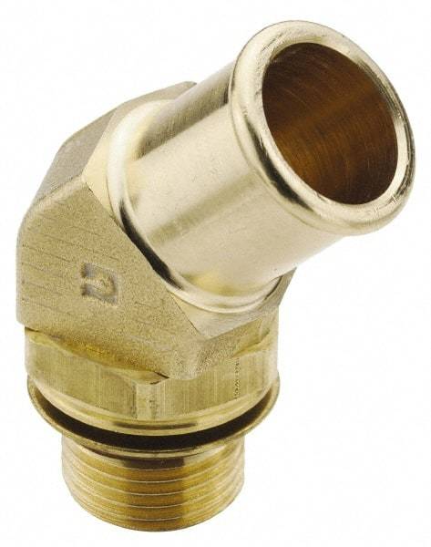Parker - M18x1.5 Metric Thread Hose Barb x Metric Thread 45° Male Elbow - 3/4" ID Hose, Brass - USA Tool & Supply