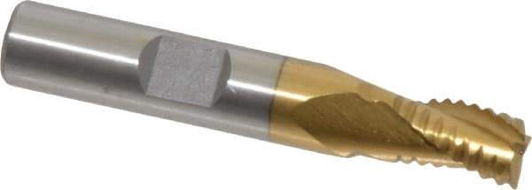 Interstate - 5/16" Diam, Coarse Pitch, 7/16" LOC, 3 Flute Cobalt Roughing Square End Mill - TiN Finish, 2-3/16" OAL, 3/8" Shank Diam, Single End - USA Tool & Supply