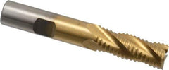 Interstate - 1/2" Diam, Coarse Pitch, 1-1/4" LOC, 4 Flute Cobalt Roughing Square End Mill - TiN Finish, 3-1/4" OAL, 1/2" Shank Diam, Single End - USA Tool & Supply