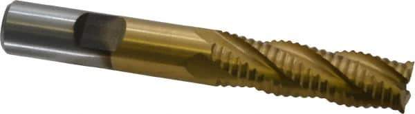 Interstate - 1/2" Diam, Coarse Pitch, 1-5/8" LOC, 4 Flute Cobalt Roughing Square End Mill - TiN Finish, 3-5/8" OAL, 1/2" Shank Diam, Single End - USA Tool & Supply