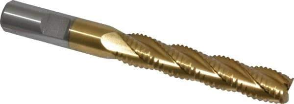 Interstate - 1/2" Diam, Coarse Pitch, 2-1/2" LOC, 4 Flute Cobalt Roughing Square End Mill - TiN Finish, 4-1/2" OAL, 1/2" Shank Diam, Single End - USA Tool & Supply