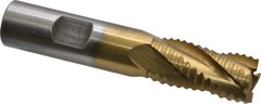 Interstate - 5/8" Diam, Coarse Pitch, 1-1/4" LOC, 4 Flute Cobalt Roughing Square End Mill - TiN Finish, 3-3/8" OAL, 5/8" Shank Diam, Single End - USA Tool & Supply