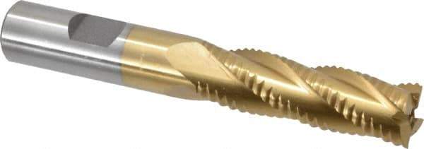 Interstate - 5/8" Diam, Coarse Pitch, 2-1/8" LOC, 4 Flute Cobalt Roughing Square End Mill - TiN Finish, 4-1/4" OAL, 5/8" Shank Diam, Single End - USA Tool & Supply