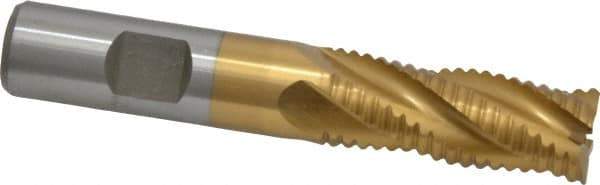 Interstate - 5/8" Diam, Coarse Pitch, 1-5/8" LOC, 4 Flute Cobalt Roughing Square End Mill - TiN Finish, 3-3/4" OAL, 5/8" Shank Diam, Single End - USA Tool & Supply
