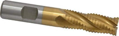 Interstate - 5/8" Diam, Coarse Pitch, 1-5/8" LOC, 4 Flute Cobalt Roughing Square End Mill - TiN Finish, 3-3/4" OAL, 5/8" Shank Diam, Single End - USA Tool & Supply