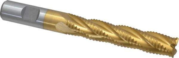 Interstate - 5/8" Diam, Coarse Pitch, 3-1/8" LOC, 4 Flute Cobalt Roughing Square End Mill - TiN Finish, 5-1/4" OAL, 5/8" Shank Diam, Single End - USA Tool & Supply