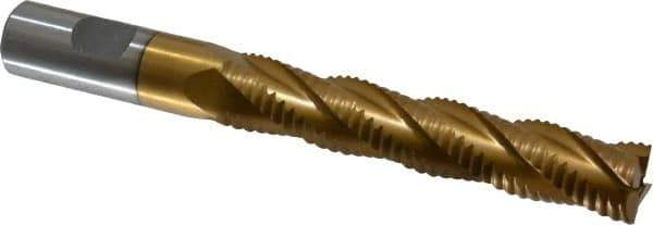 Interstate - 3/4" Diam, Coarse Pitch, 4-1/8" LOC, 4 Flute Cobalt Roughing Square End Mill - TiN Finish, 6-3/8" OAL, 3/4" Shank Diam, Single End - USA Tool & Supply