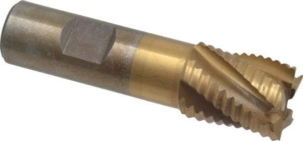 Interstate - 7/8" Diam, Coarse Pitch, 1-1/8" LOC, 5 Flute Cobalt Roughing Square End Mill - TiN Finish, 3-3/8" OAL, 3/4" Shank Diam, Single End - USA Tool & Supply