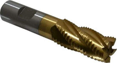 Interstate - 7/8" Diam, Coarse Pitch, 1-7/8" LOC, 5 Flute Cobalt Roughing Square End Mill - TiN Finish, 4-1/8" OAL, 3/4" Shank Diam, Single End - USA Tool & Supply