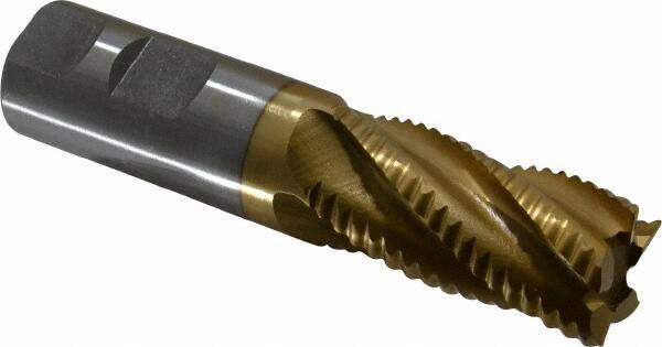 Interstate - 1" Diam, Coarse Pitch, 2" LOC, 5 Flute Cobalt Roughing Square End Mill - TiN Finish, 4-1/2" OAL, 1" Shank Diam, Single End - USA Tool & Supply