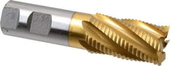 Interstate - 1-1/8" Diam, Coarse Pitch, 2" LOC, 6 Flute Cobalt Roughing Square End Mill - TiN Finish, 4-1/2" OAL, 1" Shank Diam, Single End - USA Tool & Supply