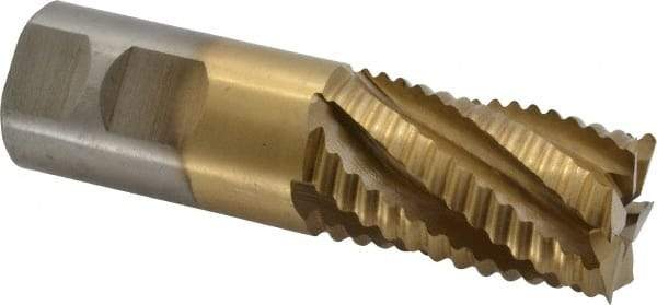 Interstate - 1-1/4" Diam, Coarse Pitch, 2" LOC, 6 Flute Cobalt Roughing Square End Mill - TiN Finish, 4-1/2" OAL, 1-1/4" Shank Diam, Single End - USA Tool & Supply