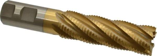 Interstate - 1-1/8" Diam, Coarse Pitch, 3-1/2" LOC, 6 Flute Cobalt Roughing Square End Mill - TiN Finish, 6" OAL, 1" Shank Diam, Single End - USA Tool & Supply