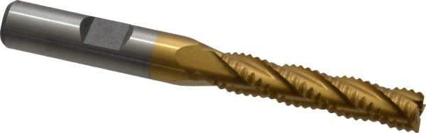 Interstate - 5/16" Diam, Coarse Pitch, 1-3/8" LOC, 4 Flute Cobalt Roughing Square End Mill - TiN Finish, 3-3/16" OAL, 3/8" Shank Diam, Single End - USA Tool & Supply