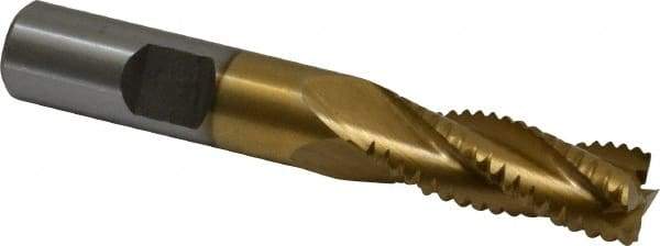 Interstate - 15/32" Diam, Coarse Pitch, 1-1/4" LOC, 4 Flute Cobalt Roughing Square End Mill - TiN Finish, 3-1/4" OAL, 1/2" Shank Diam, Single End - USA Tool & Supply