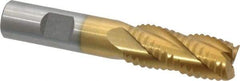Interstate - 11/16" Diam, Coarse Pitch, 1-5/8" LOC, 4 Flute Cobalt Roughing Square End Mill - TiN Finish, 3-3/4" OAL, 5/8" Shank Diam, Single End - USA Tool & Supply