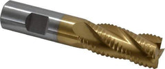 Interstate - 13/16" Diam, Coarse Pitch, 1-7/8" LOC, 4 Flute Cobalt Roughing Square End Mill - TiN Finish, 4-1/8" OAL, 3/4" Shank Diam, Single End - USA Tool & Supply