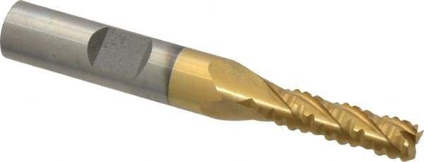 Interstate - 1/4" Diam, 7/8" LOC, 4 Flute Cobalt Roughing & Finishing Square End Mill - TiN Finish, 2-11/16" OAL, 3/8" Shank Diam, Weldon Shank, 30° Helix, Non-Centercutting - USA Tool & Supply