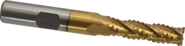 Interstate - 5/16" Diam, 1-1/8" LOC, 4 Flute Cobalt Roughing & Finishing Square End Mill - TiN Finish, 2-15/16" OAL, 3/8" Shank Diam, Weldon Shank, 30° Helix, Non-Centercutting - USA Tool & Supply