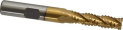 Interstate - 5/16" Diam, 1-1/8" LOC, 4 Flute Cobalt Roughing & Finishing Square End Mill - TiN Finish, 2-15/16" OAL, 3/8" Shank Diam, Weldon Shank, 30° Helix, Non-Centercutting - USA Tool & Supply