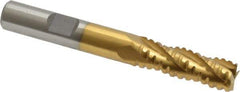 Interstate - 3/8" Diam, 1-1/8" LOC, 4 Flute Cobalt Roughing & Finishing Square End Mill - TiN Finish, 2-15/16" OAL, 3/8" Shank Diam, Weldon Shank, 30° Helix, Non-Centercutting - USA Tool & Supply