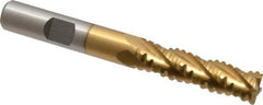 Interstate - 3/8" Diam, 1-3/8" LOC, 4 Flute Cobalt Roughing & Finishing Square End Mill - TiN Finish, 3-3/16" OAL, 3/8" Shank Diam, Weldon Shank, 30° Helix, Non-Centercutting - USA Tool & Supply