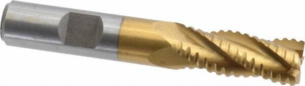 Interstate - 1/2" Diam, 1-1/4" LOC, 4 Flute Cobalt Roughing & Finishing Square End Mill - TiN Finish, 3-1/4" OAL, 1/2" Shank Diam, Weldon Shank, 30° Helix, Non-Centercutting - USA Tool & Supply