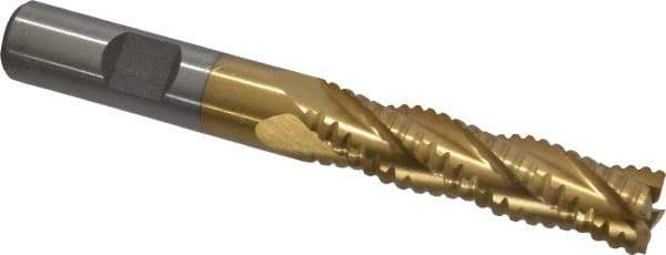 Interstate - 1/2" Diam, 2" LOC, 4 Flute Cobalt Roughing & Finishing Square End Mill - TiN Finish, 4" OAL, 1/2" Shank Diam, Weldon Shank, 30° Helix, Non-Centercutting - USA Tool & Supply