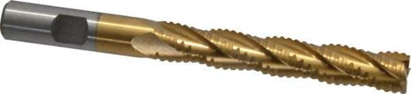 Interstate - 1/2" Diam, 3" LOC, 4 Flute Cobalt Roughing & Finishing Square End Mill - TiN Finish, 5" OAL, 1/2" Shank Diam, Weldon Shank, 30° Helix, Non-Centercutting - USA Tool & Supply