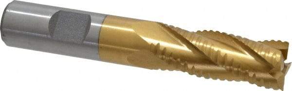 Interstate - 5/8" Diam, 1-5/8" LOC, 4 Flute Cobalt Roughing & Finishing Square End Mill - TiN Finish, 3-3/4" OAL, 5/8" Shank Diam, Weldon Shank, 30° Helix, Non-Centercutting - USA Tool & Supply