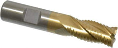 Interstate - 5/8" Diam, 1-1/4" LOC, 4 Flute Cobalt Roughing & Finishing Square End Mill - TiN Finish, 3-3/8" OAL, 5/8" Shank Diam, Weldon Shank, 30° Helix, Non-Centercutting - USA Tool & Supply