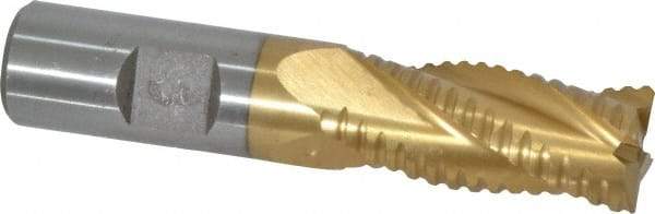 Interstate - 3/4" Diam, 1-5/8" LOC, 4 Flute Cobalt Roughing & Finishing Square End Mill - TiN Finish, 3-3/4" OAL, 3/4" Shank Diam, Weldon Shank, 30° Helix, Non-Centercutting - USA Tool & Supply