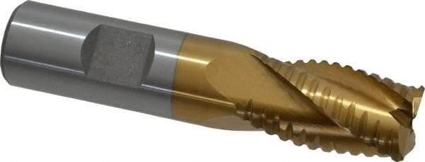 Interstate - 3/4" Diam, 1-1/4" LOC, 4 Flute Cobalt Roughing & Finishing Square End Mill - TiN Finish, 3-1/2" OAL, 3/4" Shank Diam, Weldon Shank, 30° Helix, Non-Centercutting - USA Tool & Supply