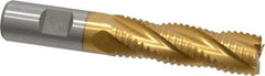 Interstate - 3/4" Diam, 2-1/2" LOC, 4 Flute Cobalt Roughing & Finishing Square End Mill - TiN Finish, 4-5/8" OAL, 3/4" Shank Diam, Weldon Shank, 30° Helix, Non-Centercutting - USA Tool & Supply