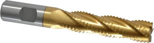 Interstate - 3/4" Diam, 3" LOC, 4 Flute Cobalt Roughing & Finishing Square End Mill - TiN Finish, 5-1/4" OAL, 3/4" Shank Diam, Weldon Shank, 30° Helix, Non-Centercutting - USA Tool & Supply