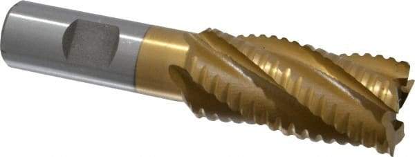 Interstate - 1" Diam, 2" LOC, 5 Flute Cobalt Roughing & Finishing Square End Mill - TiN Finish, 4-1/4" OAL, 3/4" Shank Diam, Weldon Shank, 30° Helix, Non-Centercutting - USA Tool & Supply