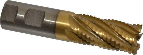 Interstate - 1" Diam, 2" LOC, 6 Flute Cobalt Roughing & Finishing Square End Mill - TiN Finish, 4-1/2" OAL, 1" Shank Diam, Weldon Shank, 30° Helix, Non-Centercutting - USA Tool & Supply