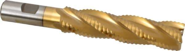 Interstate - 1" Diam, 4" LOC, 4 Flute Cobalt Roughing & Finishing Square End Mill - TiN Finish, 6-1/4" OAL, 3/4" Shank Diam, Weldon Shank, 30° Helix, Non-Centercutting - USA Tool & Supply