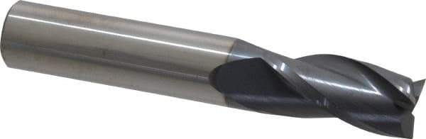 SGS - 1/2", 1" LOC, 1/2" Shank Diam, 3" OAL, 3 Flute, Solid Carbide Square End Mill - Single End, AlTiN Finish, Spiral Flute, 30° Helix, Centercutting, Right Hand Cut, Right Hand Flute, Series 5 - USA Tool & Supply