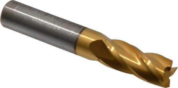 Atrax - 7/16", 1" LOC, 7/16" Shank Diam, 2-3/4" OAL, 4 Flute, Solid Carbide Square End Mill - Single End, TiN Finish, Spiral Flute, 30° Helix, Centercutting, Right Hand Cut - USA Tool & Supply