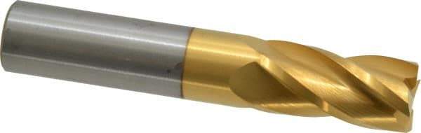 Atrax - 5/8", 1-1/4" LOC, 5/8" Shank Diam, 3-1/2" OAL, 4 Flute, Solid Carbide Square End Mill - Single End, TiN Finish, Spiral Flute, 30° Helix, Centercutting, Right Hand Cut - USA Tool & Supply