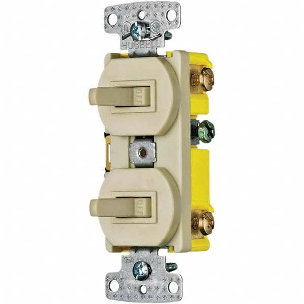 Hubbell Wiring Device-Kellems - Combination Wall Switch & Receptacles Combination Switch/Receptacle Type: Toggle Switch Color: Ivory - USA Tool & Supply