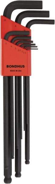 Bondhus - 9 Piece, L-Key Ball End Hex Key Set - 1.5 to 10mm Range, Protanium High Torque Steel - USA Tool & Supply