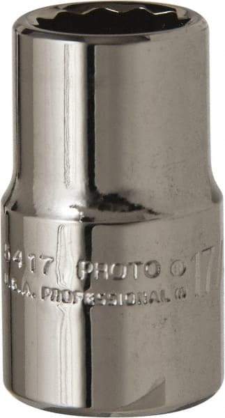 Proto - 17/32", 1/2" Drive, Standard Hand Socket - 12 Points, 1-31/64" OAL, Alloy Steel, Chrome Finish - USA Tool & Supply