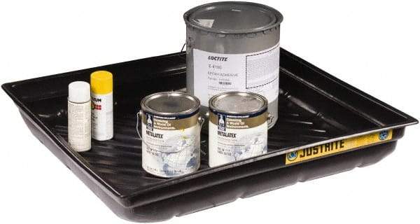 Justrite - 23 Gallon Capacity, 34 Inch Long x 37-3/4 Inch Wide, Polyurethane Spill Tray - 34 Inch Diameter, 5-1/2 Inch High, Black - USA Tool & Supply