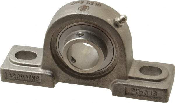 Browning - 1" ID, 5-1/2" OAL x 2-51/64" OAH Pillow Block - 1,651 Lb Static Cap, 2,801 Lb Dyn Cap, 4-1/8" Btw Mnt Hole Ctrs, 1-7/16" Base-to-Ctr Ht, Stainless Steel - USA Tool & Supply